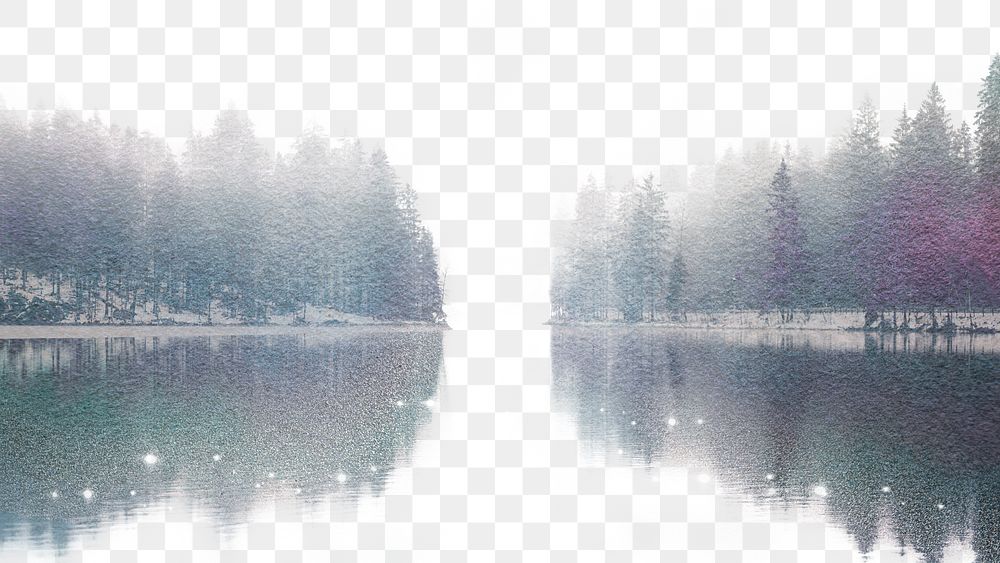 Lake forest png landscape, transparent background, watercolor nature illustration