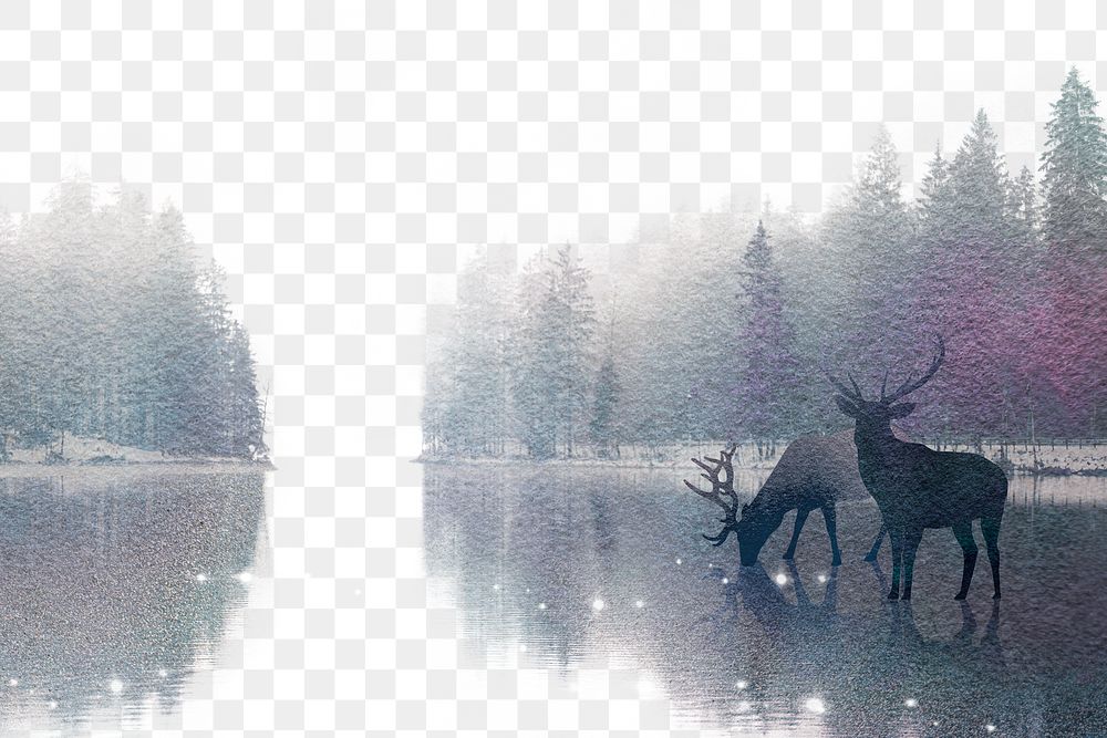 Lake forest png landscape, transparent background, watercolor nature illustration