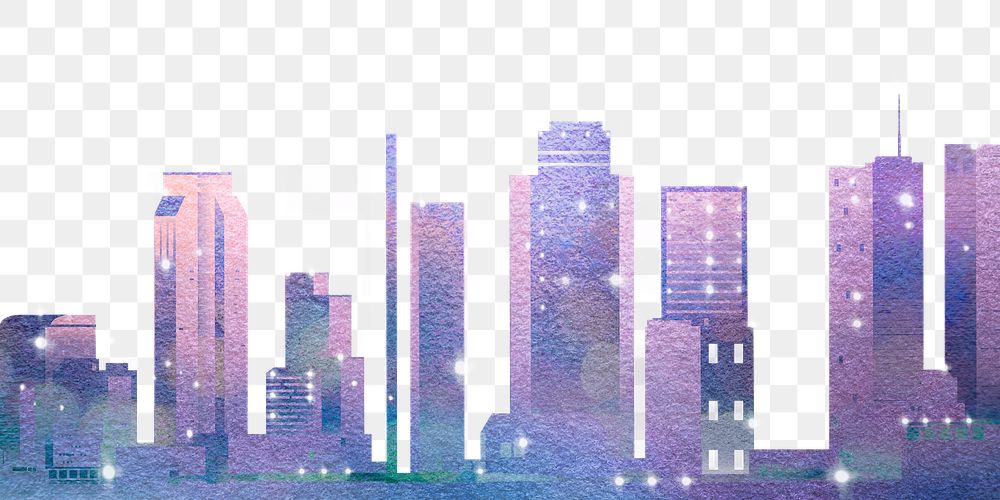 Watercolor buildings png border, transparent background, purple city design