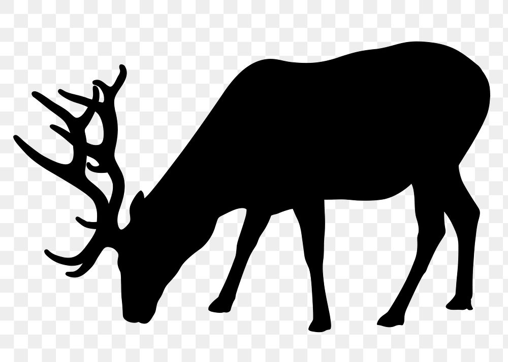 Eating stag png silhouette sticker, wildlife illustration on transparent background