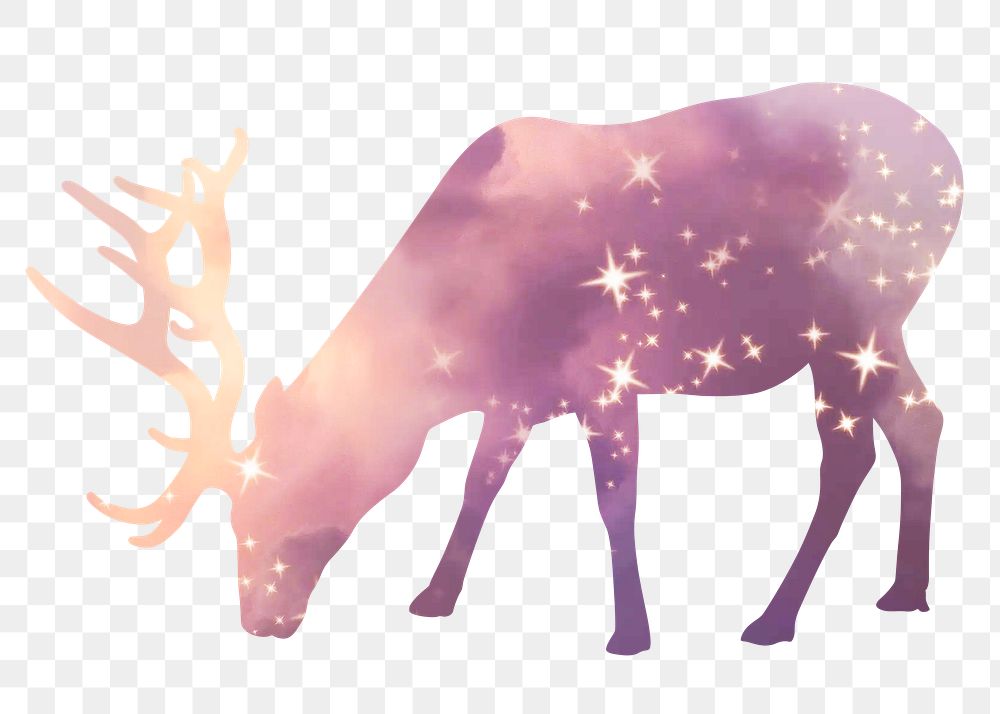 Eating stag png silhouette sticker, aesthetic purple animal on transparent background