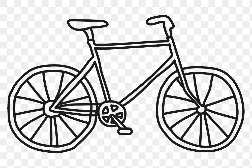 Bicycle png sticker, sustainable vehicle doodle line art on transparent background