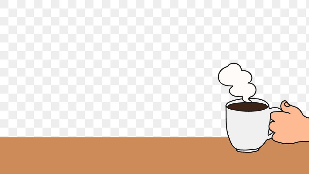 Coffee png border, transparent background, brown aesthetic doodle design