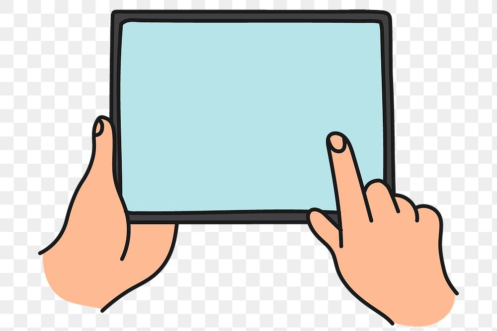 Png hand using tablet sticker, digital device doodle on transparent background