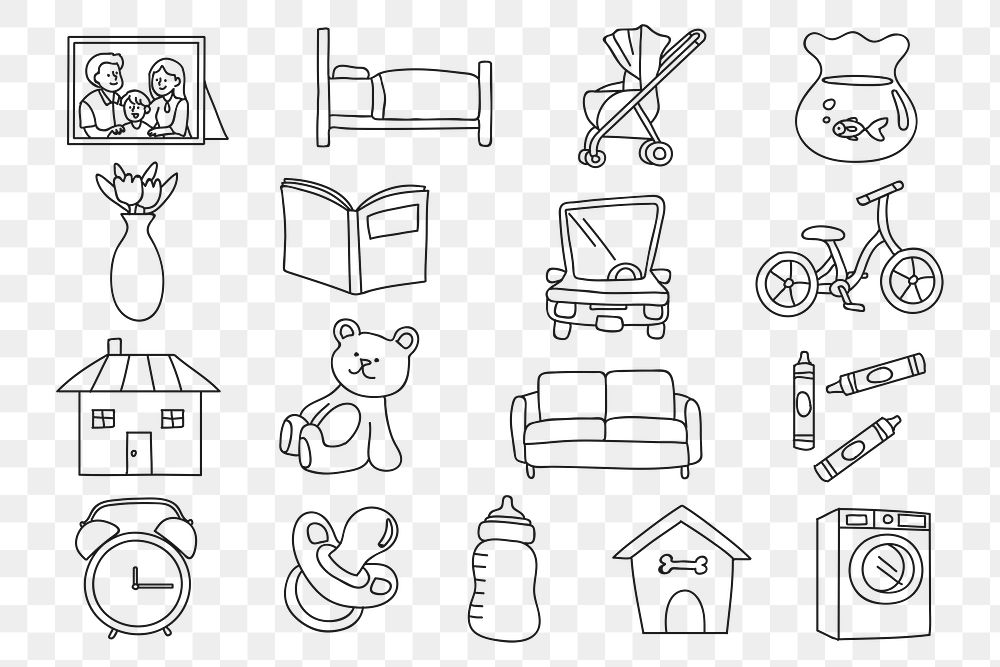 Png home decor objects sticker set, family house transparent background