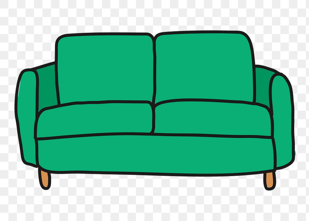 Green couch  png sticker, furniture transparent background