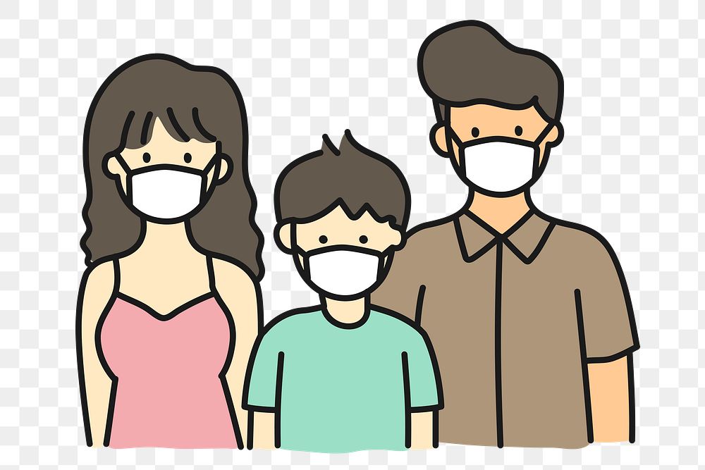 Png family wearing mask sticker, transparent background