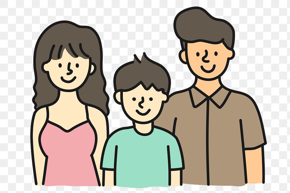 Family portrait png sticker, parents and son transparent background