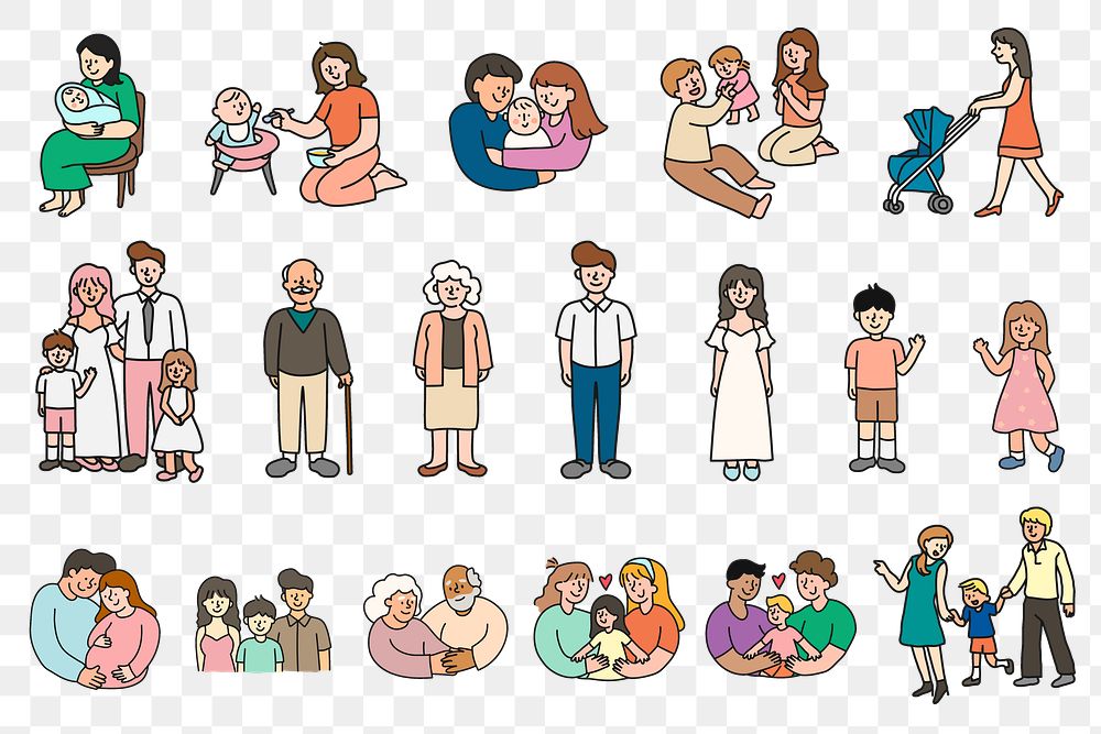 People png stickers set, family members transparent background
