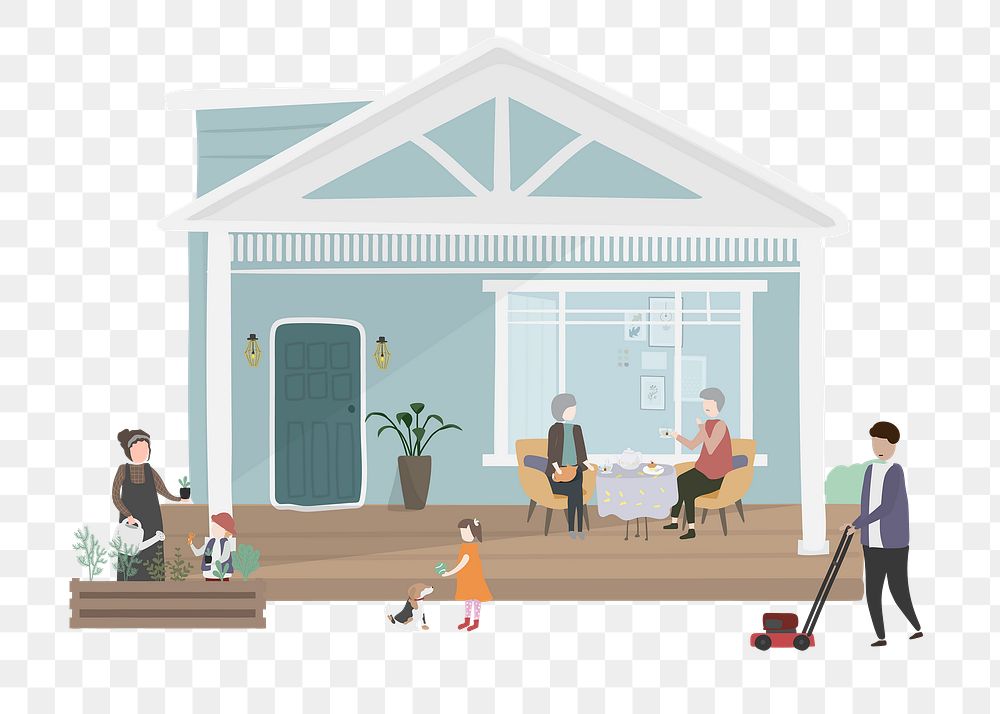 Happy family home png clipart, cartoon illustration