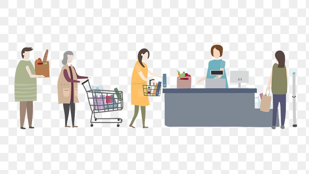 Supermarket cashier line png clipart, cartoon illustration