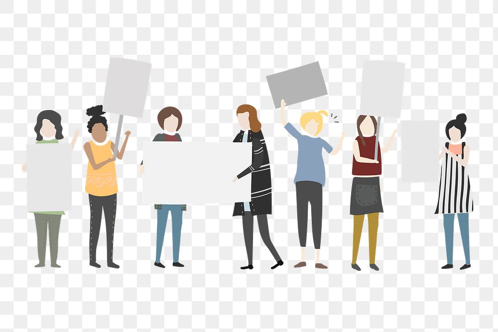 Peaceful protest png clipart, women holding sign on transparent background