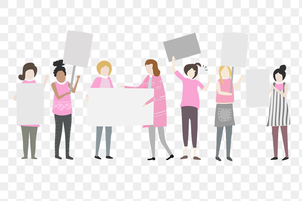 Peaceful protest png clipart, women holding sign on transparent background