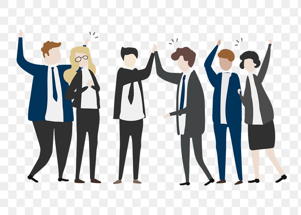 Business people png cheering clipart, teamwork, character illustration 
