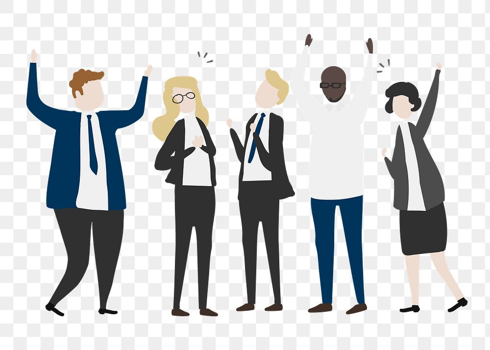 Business people png cheering clipart, teamwork, character illustration 