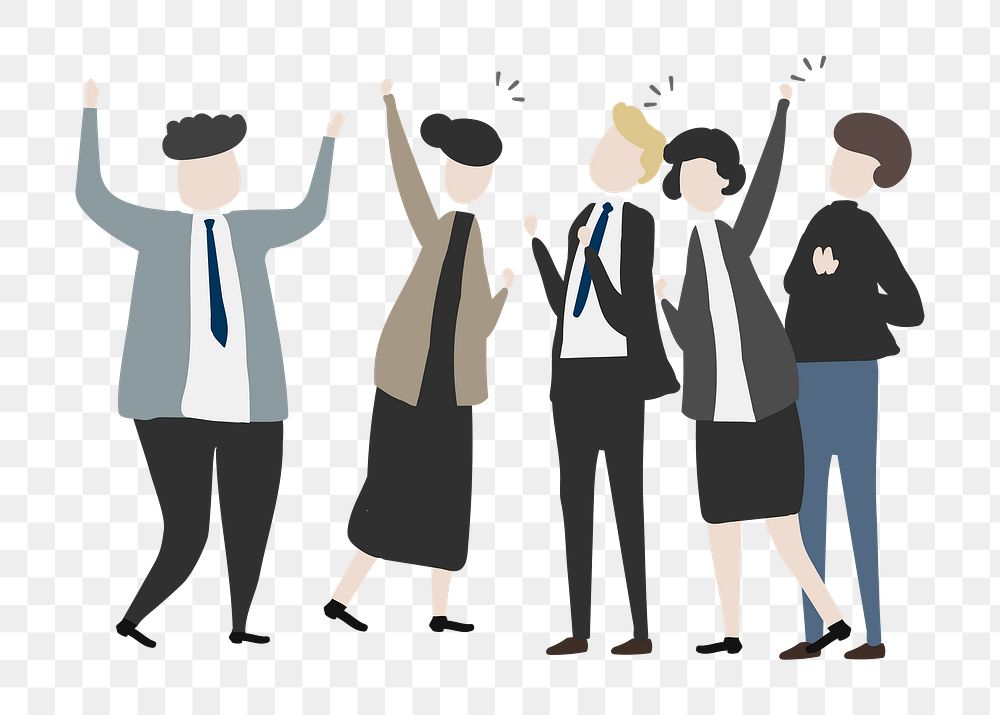 Business people png cheering clipart, teamwork, character illustration 
