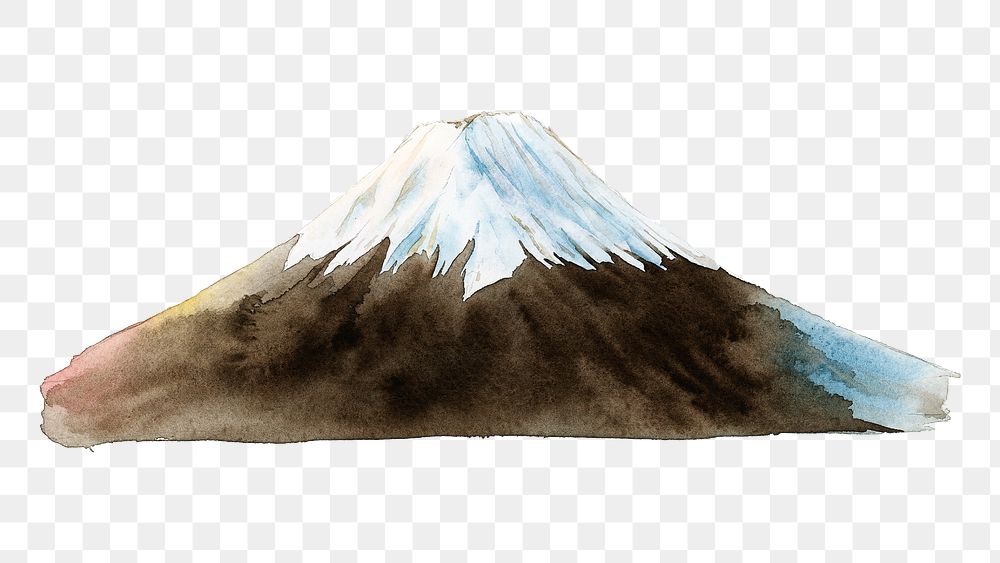 Mount Fuji png watercolor illustration on transparent background