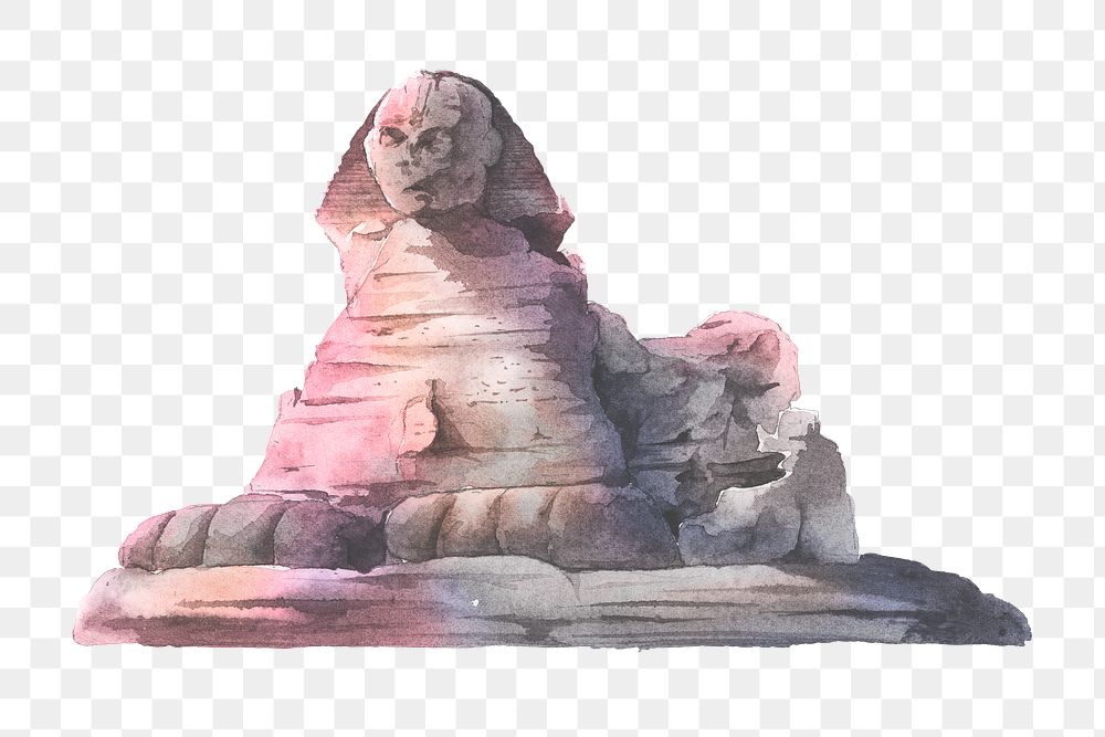 Watercolor Great Sphinx png of Giza, Egypt monument illustration, transparent background