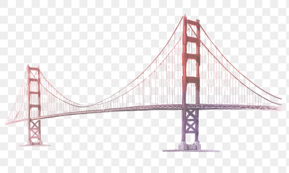 Golden Gate Bridge png watercolor illustration, San Francisco's architecture, transparent background