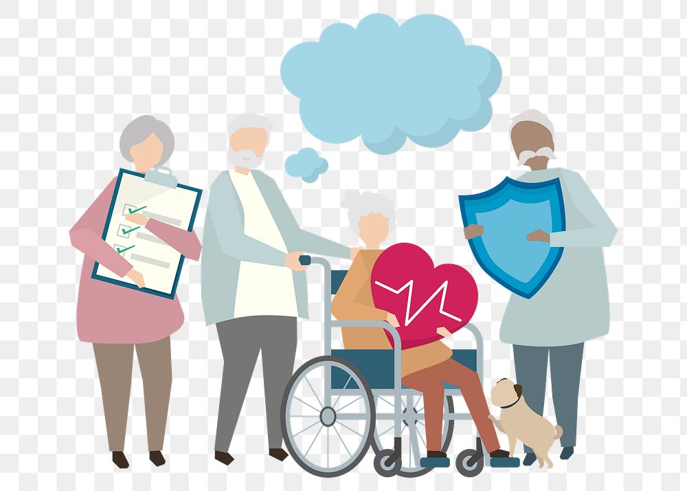 Senior people png cartoon collage element clipart, retirement insurance illustration on transparent background