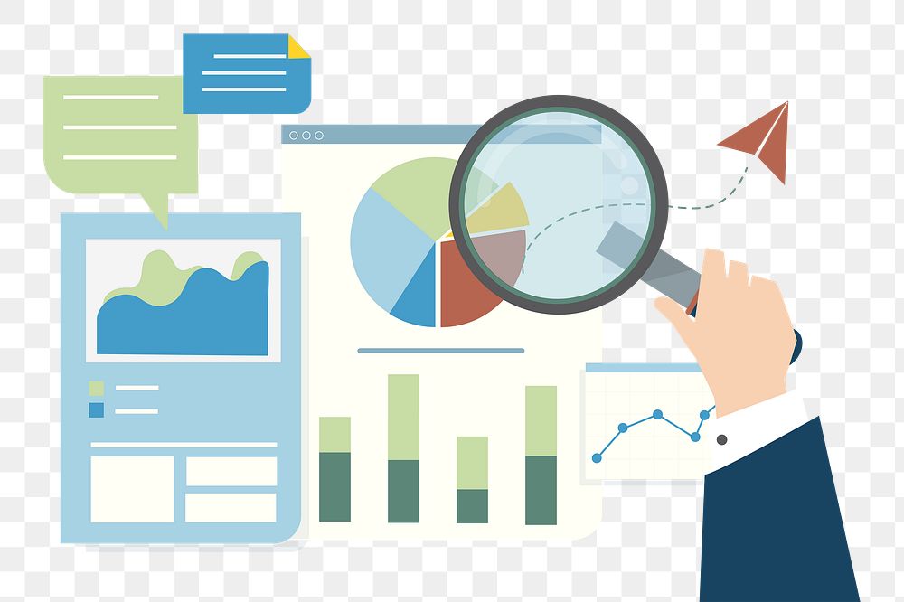 Digital marketing analyst png cartoon collage element clipart, data analytics illustration on transparent background 