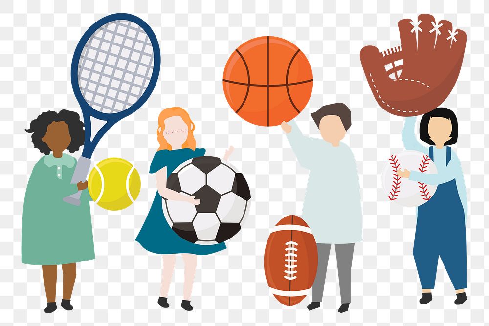 Kids playing sports illustration png, flat design character transparent background