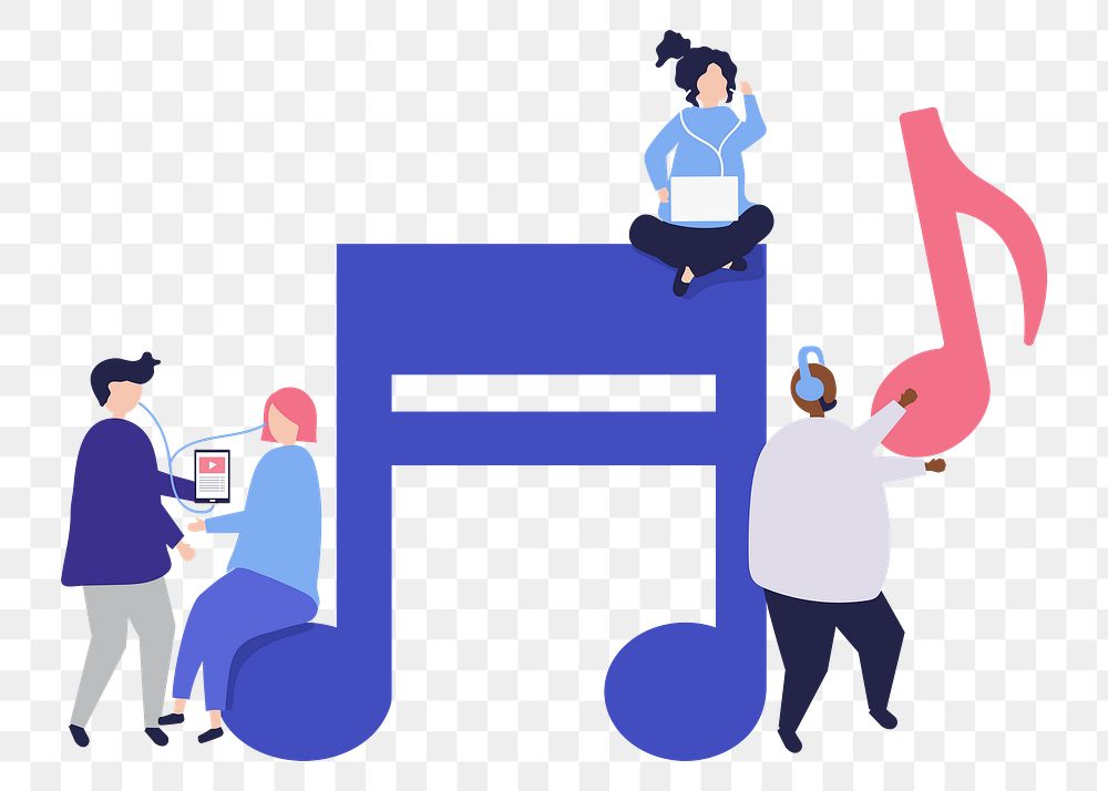 People listening to music png cartoon collage element clipart, hobby illustration on transparent background