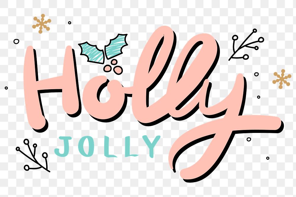 Holly jolly typography png cute Christmas social media sticker