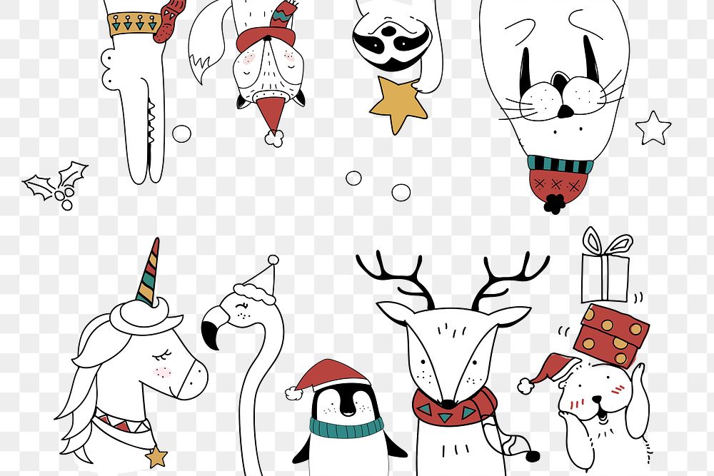Cute animal cartoon png in Christmas theme