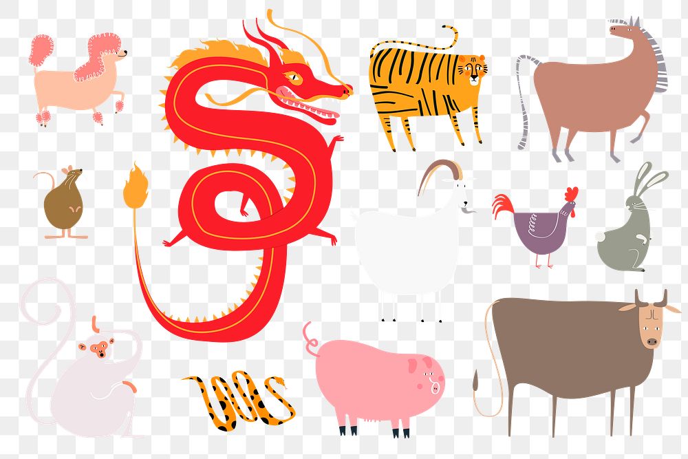 Cute Chinese zodiac animals png | Free PNG - rawpixel