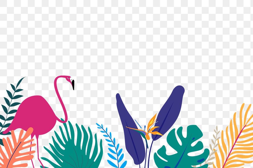 Flamingo botanical png border clip art, tropical graphic element on transparent background 