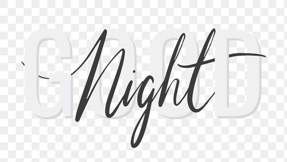 Png good night word art on transparent background