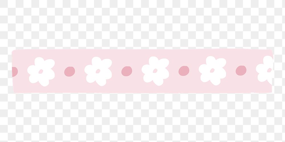 PNG pink washi tape, white floral pattern, stationery collage element, transparent background