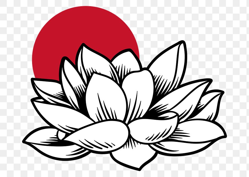Japanese lotus flower sticker design Free PNG Sticker rawpixel