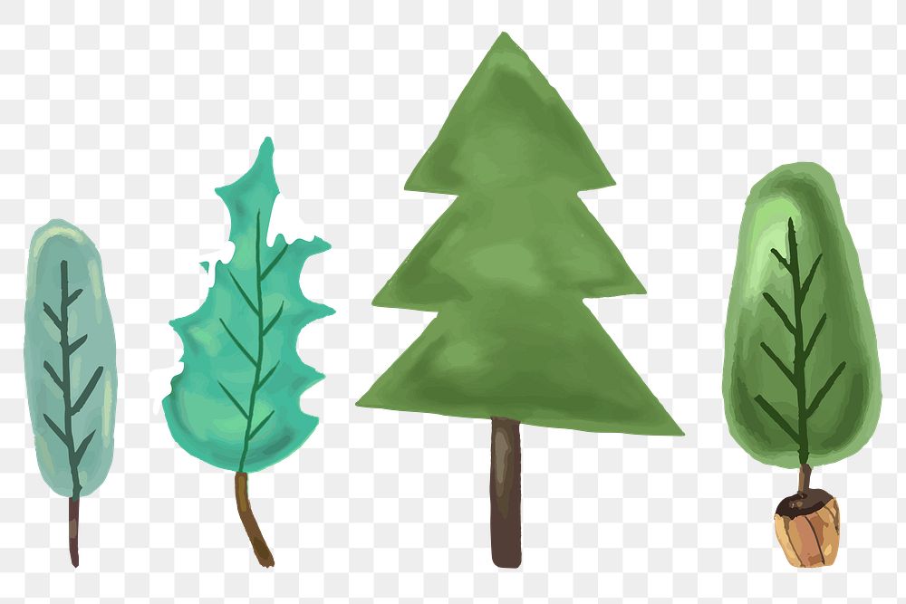 Cute pine tree set transparent png