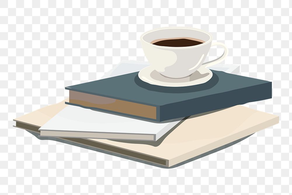 Black tea on a stack of books design element transparent png