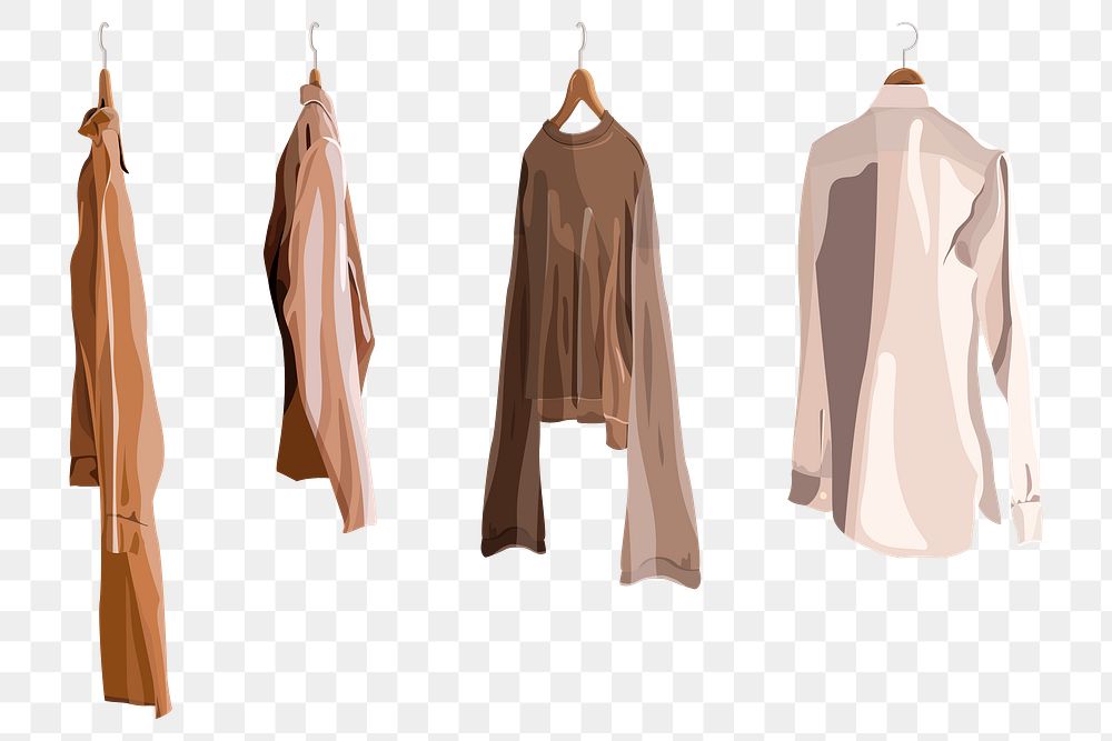 Clothes on hangers design element transparent png