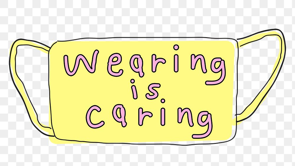 Wearing is caring mask png new normal lifestyle doodle sticker