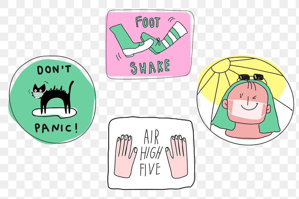 Cute COVID-19 png doodle journal stickers set