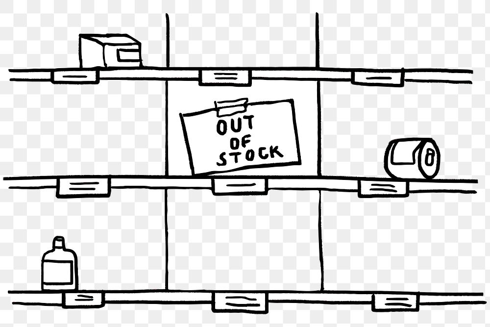 Empty shelves in a supermarket due to COVID-19 doodle element transparent png
