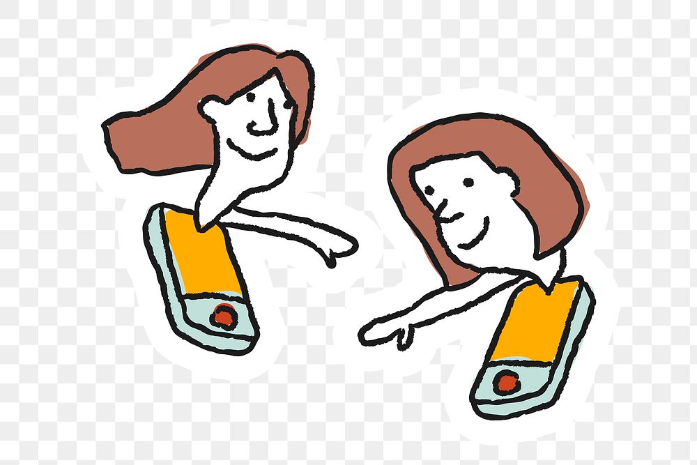 Video chat during quarantine doodle sticker design element