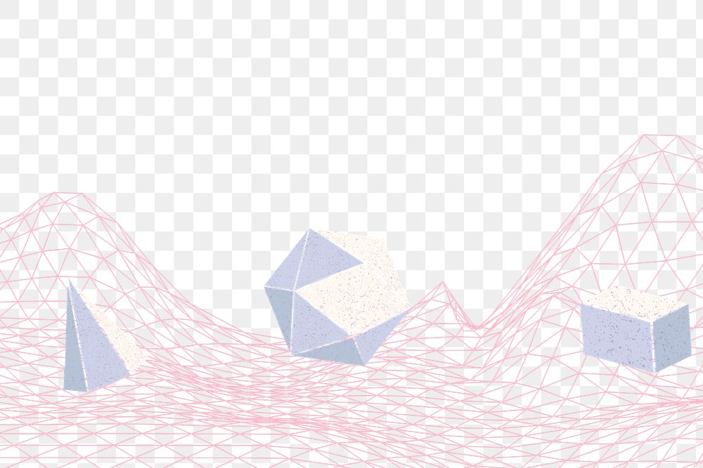 Geometric shapes on a png pink wireframe wave background
