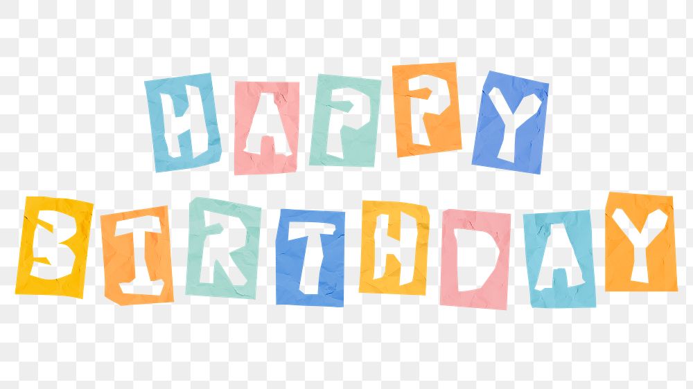 HAPPY BIRTHDAY phrase png colorful typography paper cut font