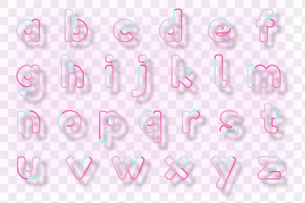 Alphabet png pink neon font typography set