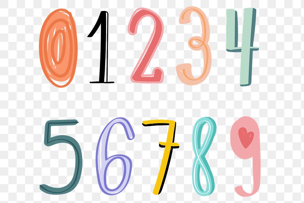 Number png doodle typography font set
