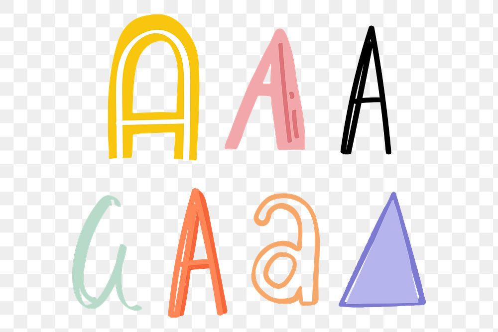 Letter A png doodle font typography set