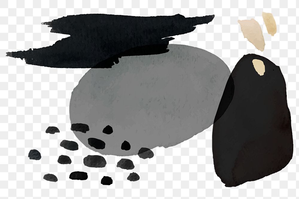 Watercolor element transparent png in black and gray