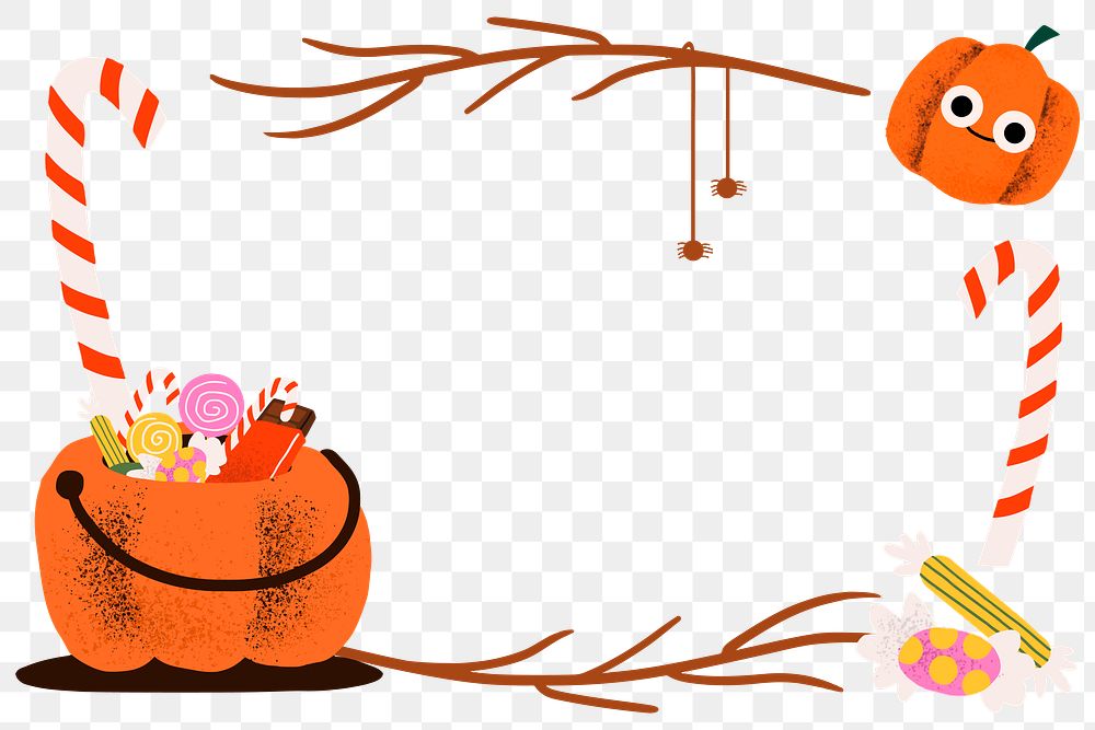 Halloween PNG frame illustration, cute trick-or-treat pumpkin