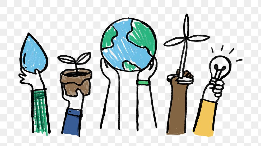 Environment doodle png, renewable energy concept