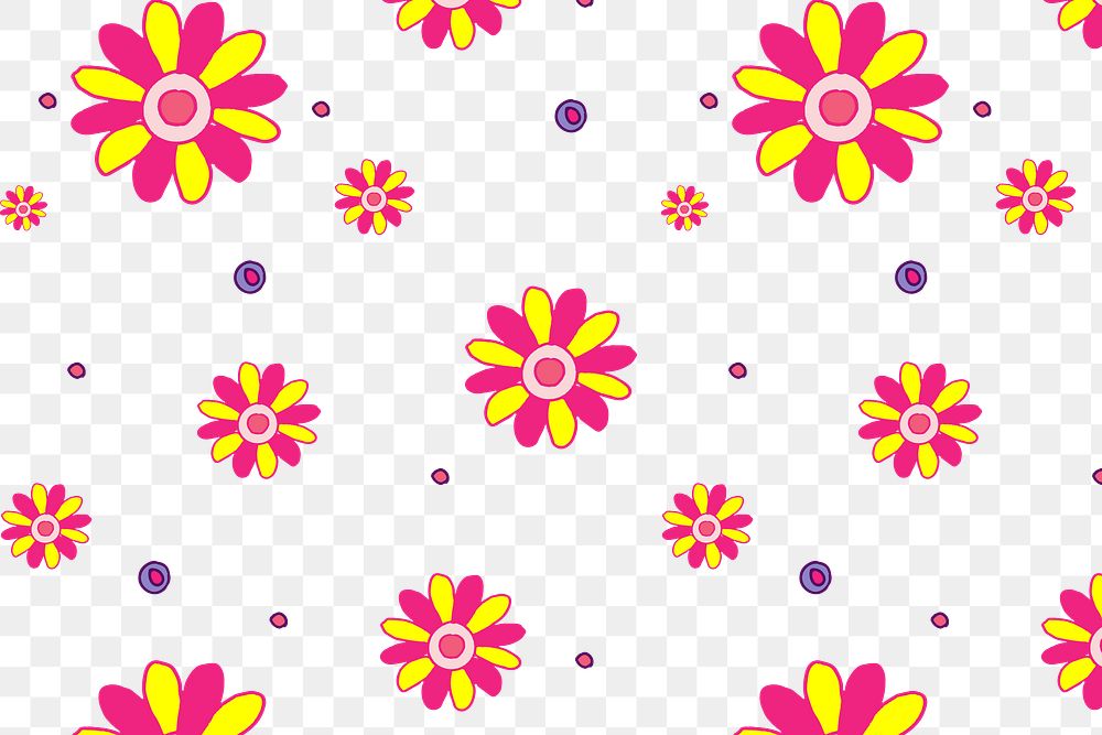 Yellow pink flower png pattern transparent background